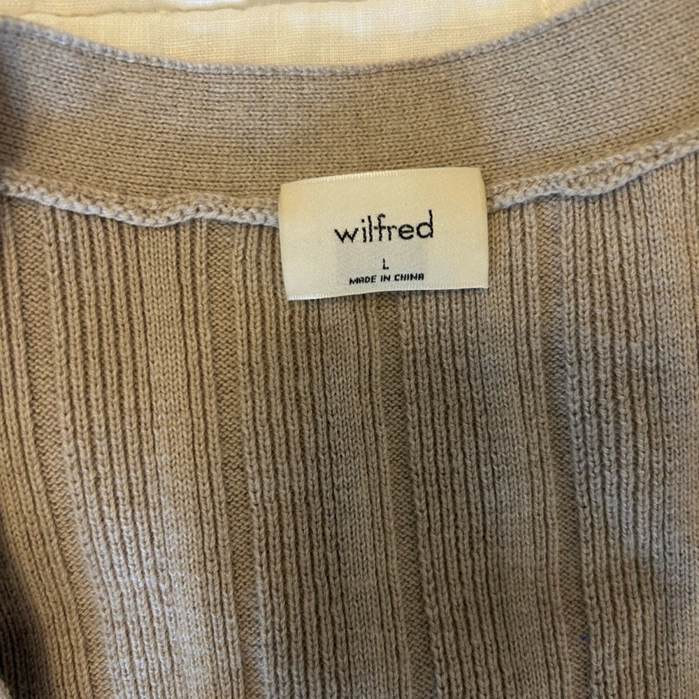 Aritzia Wilfred Tan Plunge Front Cardigan Merino Wool Cotton Blend, Large.EUC! - Picture 2 of 5